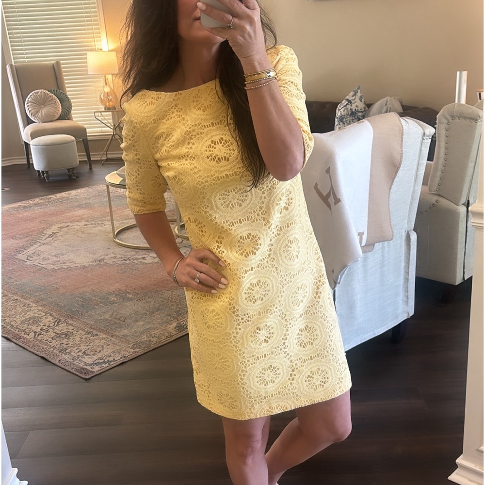 Adrianna Papell yellow lacy dress